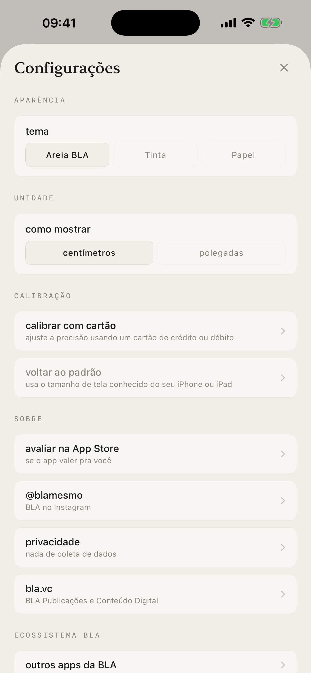 Régua BLA: configuracoes