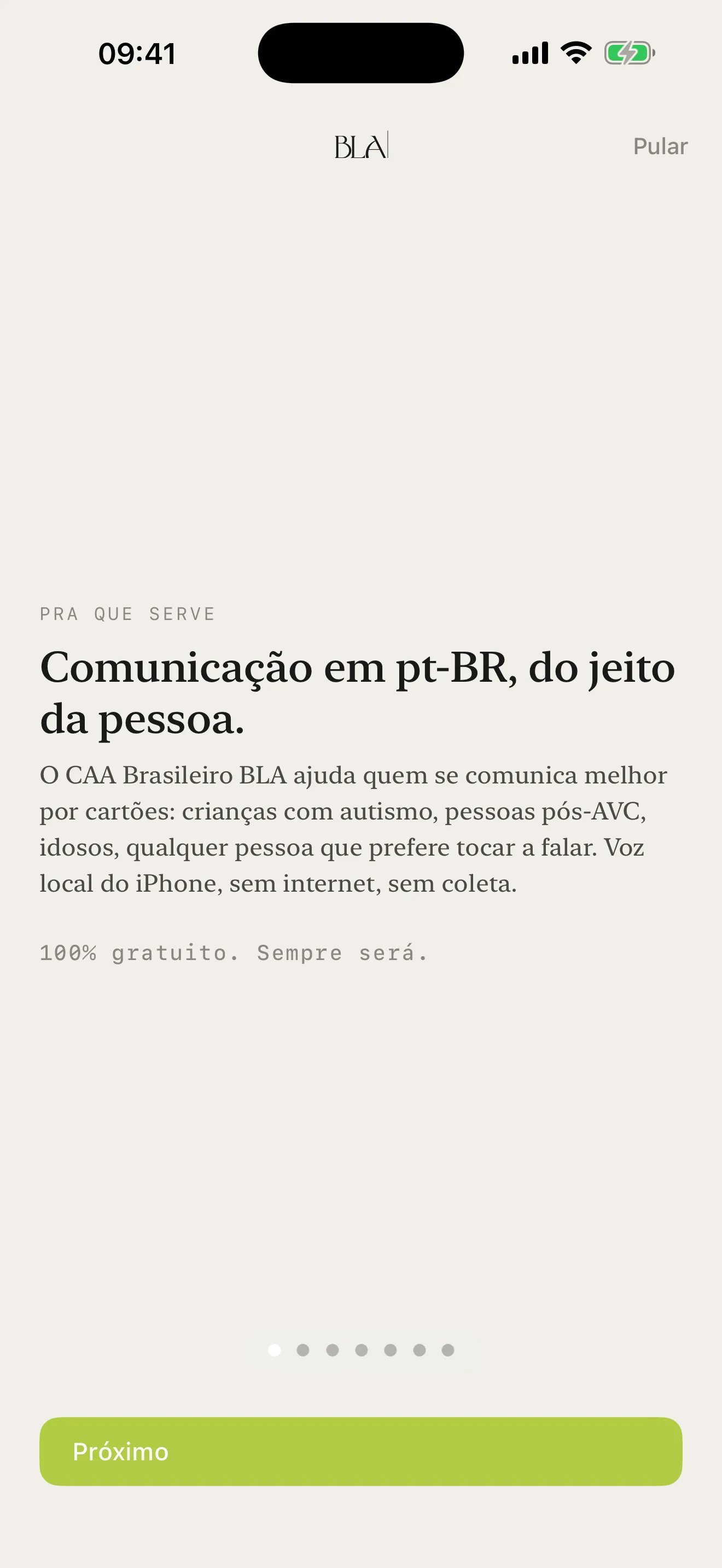 CAA Brasileiro BLA: Tutorial interativo de 7 passos, dispara na primeira abertura.